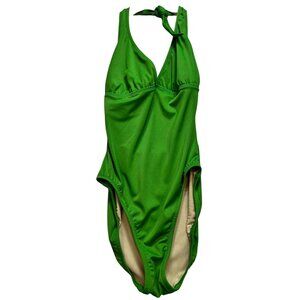 J.Crew Women's One-Piece Padded Swimsuit Stretch D-Cup Size L Green Sleeveless